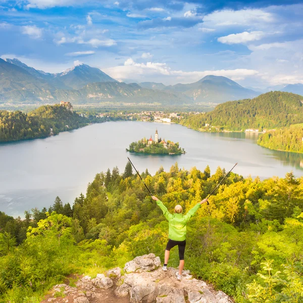 Tracking round Bled Lake in Julian Alps, Slovenia.