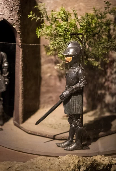 Closeup shot of knight puppet doll in Salzburg museum