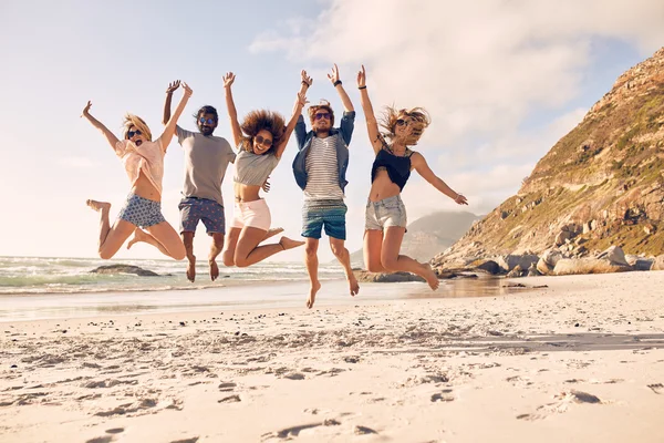 Group of friends on the beach having fun