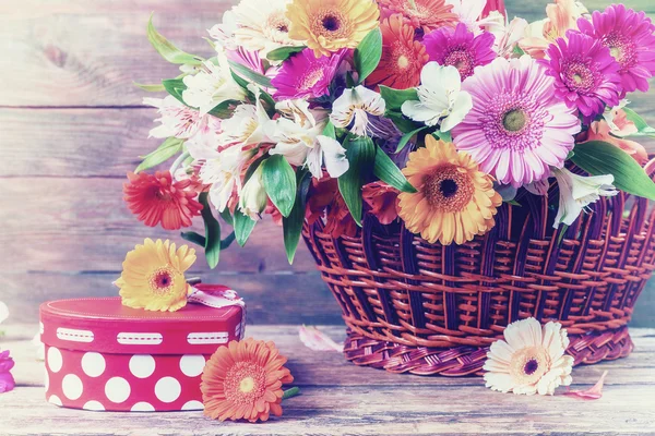 Vintage Gerbera Flowers in Basket