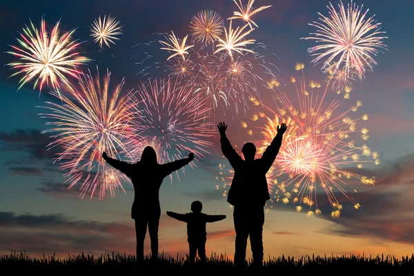 Happy family look fireworks