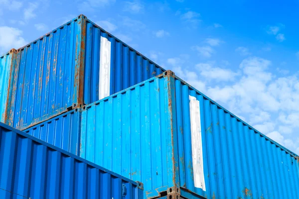 Blue metal Industrial cargo containers are stacked