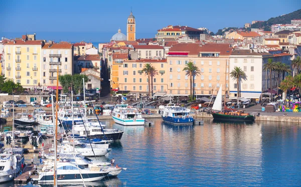 Ajaccio port cityscape with moored yachts