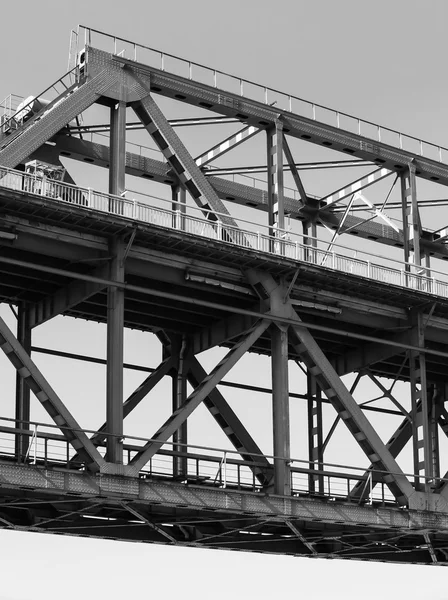 Steel truss bridge construction closeup fragment