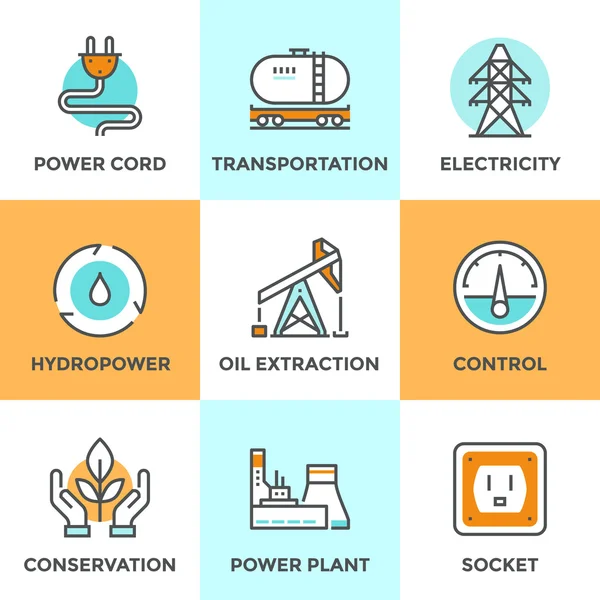 Power industry line icons set