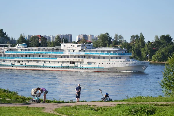River cruise ship sailing on the river Neva.