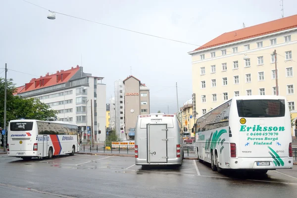 Buses on street of Helsinki, Finland.