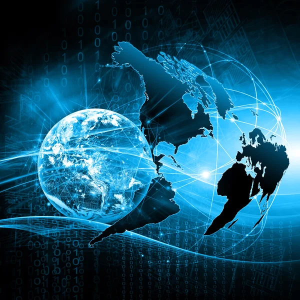Best Internet Concept of global business. Globe, glowing lines on technological background. Electronics, Wi-Fi, rays, symbols Internet, television, mobile and satellite communications. Elements of