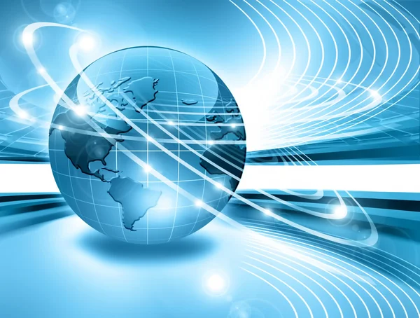 Best Internet Concept of global business. Globe, glowing lines on technological background. Electronics, Wi-Fi, rays, symbols Internet, television, mobile and satellite communications