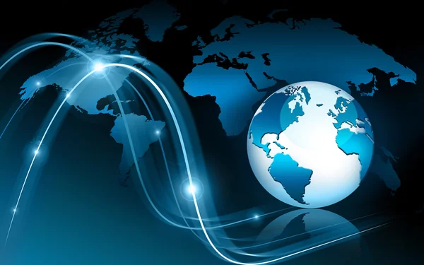 Best Internet Concept of global business. Globe, glowing lines on technological background. Electronics, Wi-Fi, rays, symbols Internet, television, mobile and satellite communications