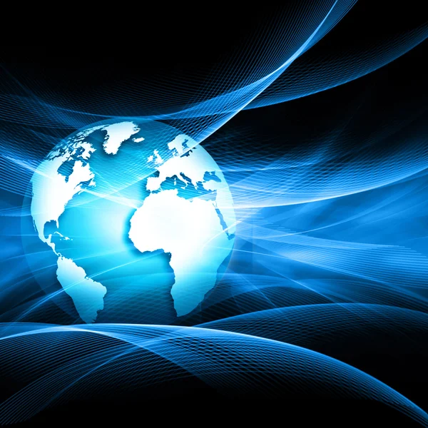 Best Internet Concept of global business. Globe, glowing lines on technological background. Electronics, Wi-Fi, rays, symbols Internet, television, mobile and satellite communications