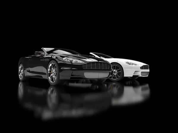 Black and white luxury sports cars - blurry reflection