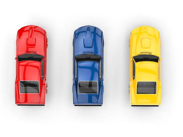 Muscle cars - top view - primary colors