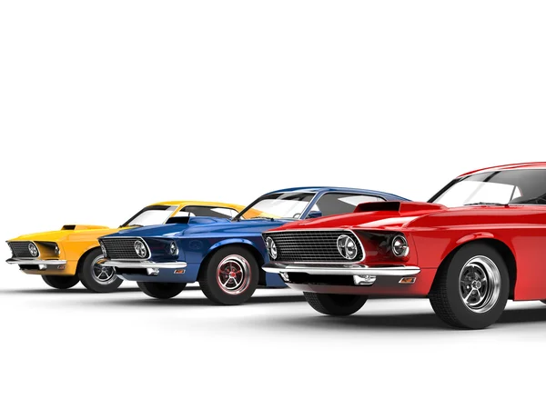 Muscle cars in primary colors