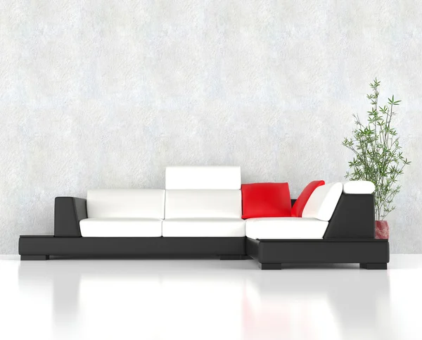 Stylish modern corner furniture set with red pillows