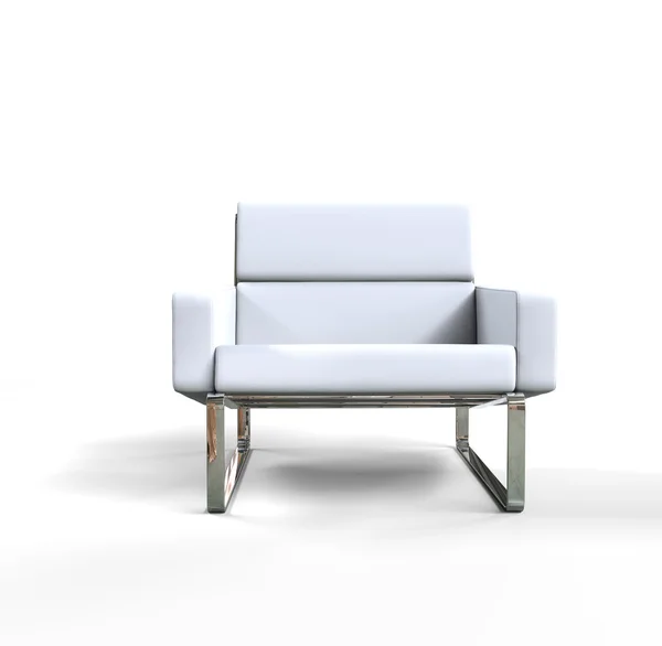 White modern armchair on white background - front view.