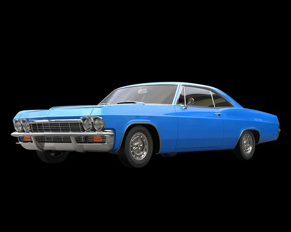 Blue classic muscle car on black background