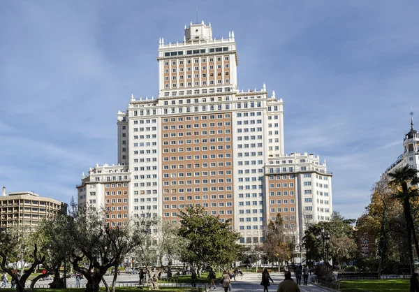 Gran Via avenue and Spain building Madrid