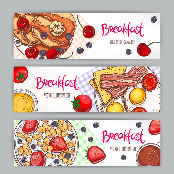 Three banners with sketch breakfasts