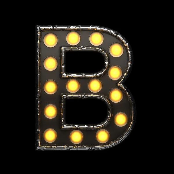 B metal letter with lights. 3D illustration
