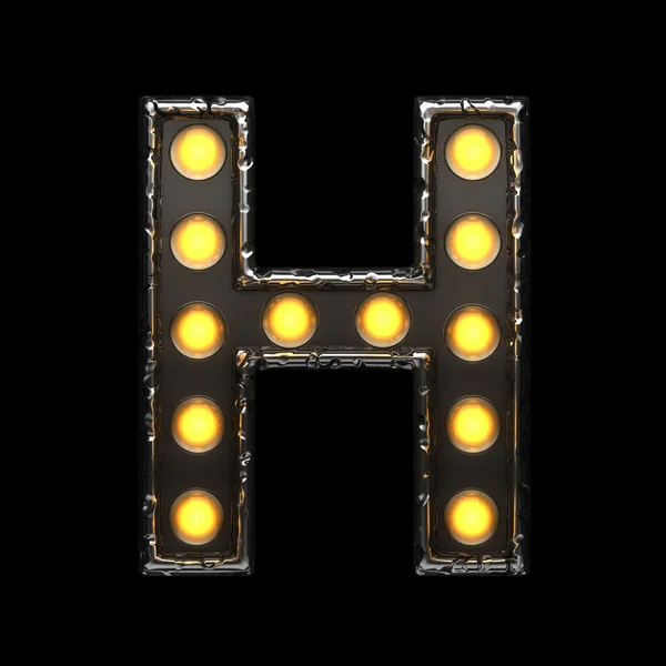 H metal letter with lights. 3D illustration