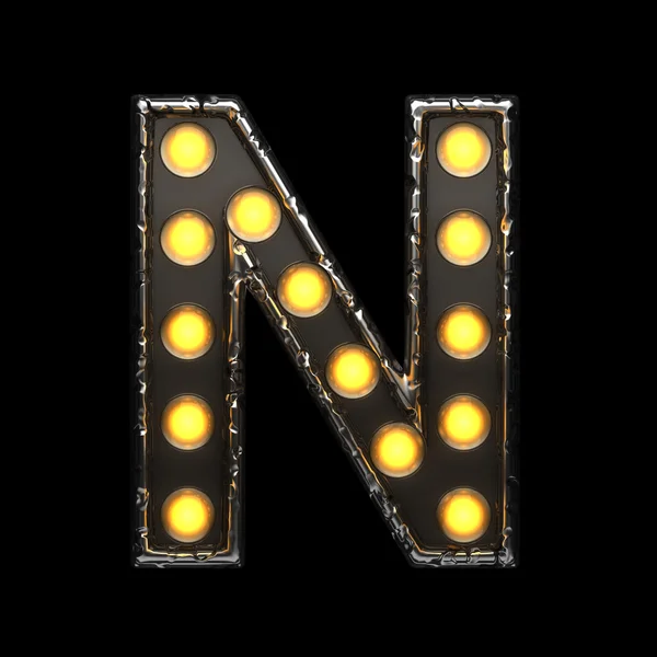 N metal letter with lights. 3D illustration