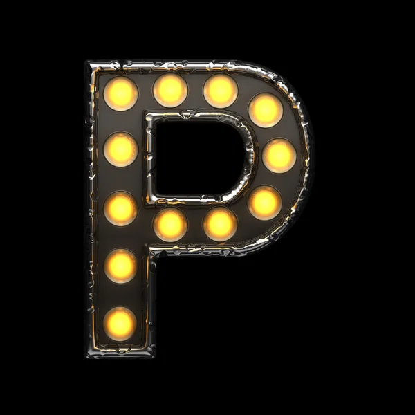 P metal letter with lights. 3D illustration