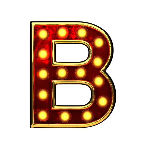 B isolated golden letter with lights on white. 3d illustration