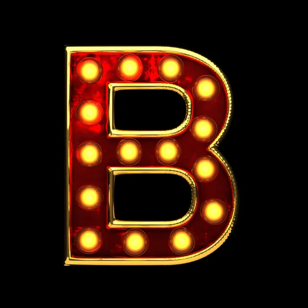 B isolated golden letter with lights on black. 3d illustration