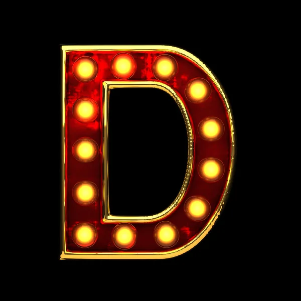 D isolated golden letter with lights on black. 3d illustration