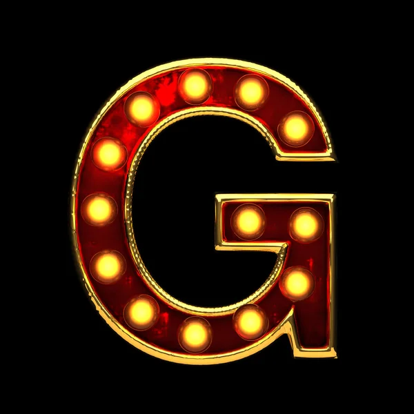 G isolated golden letter with lights on black. 3d illustration