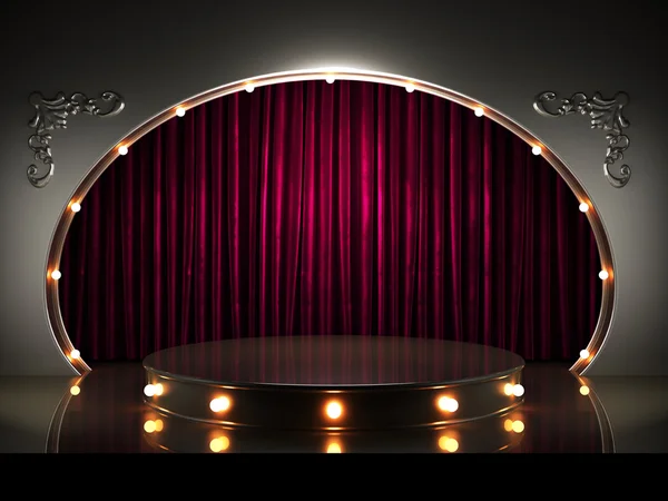 Red curtain stage with lights