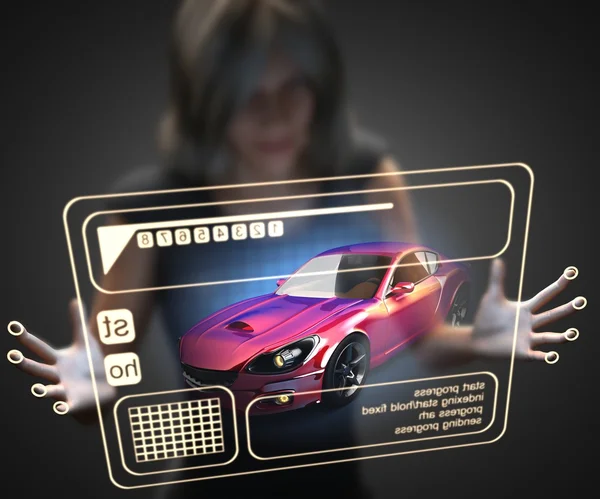 Woman and hologram with sport car