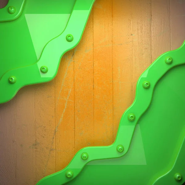 Green metal and yellow wood background