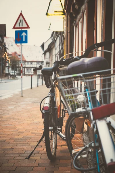 Vintage bicycle on the street in European town
