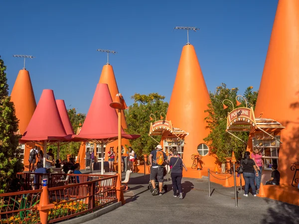 Colorful Cone kiosks in Cars Land at in Disney California Adventure Park
