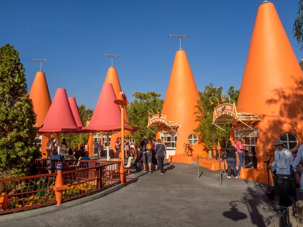 Colorful Cone kiosks in Cars Land at in Disney California Adventure Park