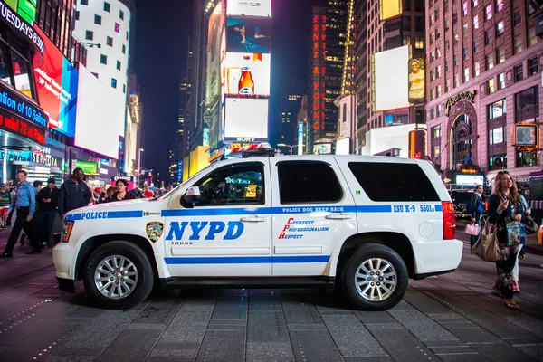 NEW YORK CITY, MAY 12: NYPD SUV police squad car on Time Square street in New York City, United States on May 12, 2016
