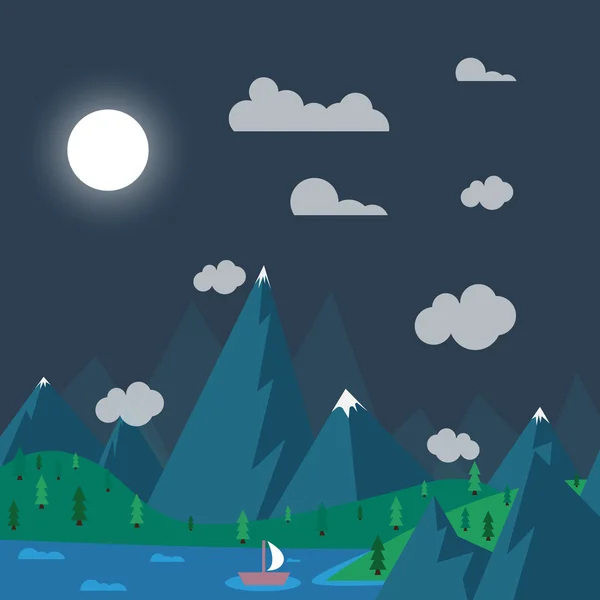 Natural landscape in nighttime - the style of flat