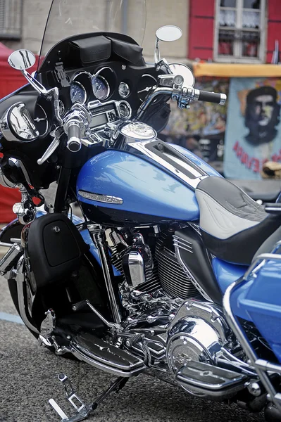 Close-up on a Harley Davidson with custom art