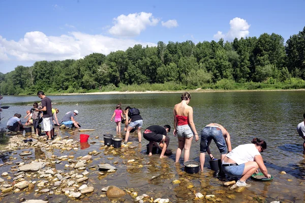 Gold prospectors of all ages on the banks of the Gardon River