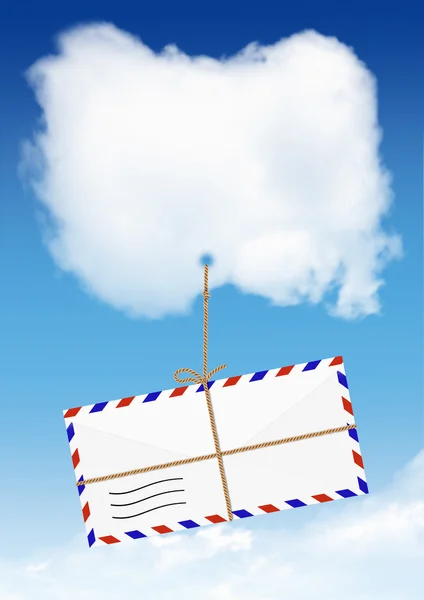 Air Mail concept, envelope fly on cloud with copy space