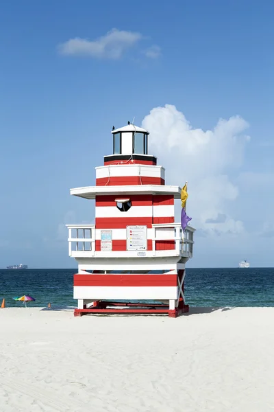 Lifeguard tower in Miami Beach on a beautiful summer day