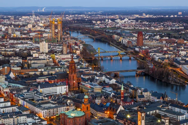 Aerial of Frankfurt am Main at night