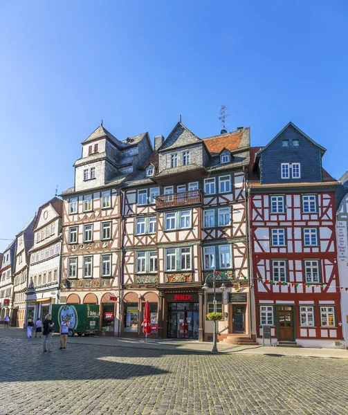 People enjoy the beautiful medieval market place in Butzbach