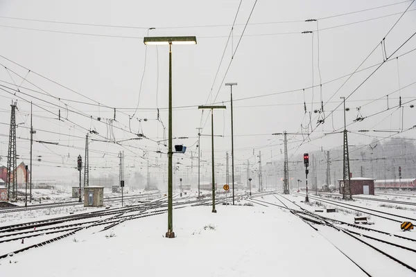 Snowfall at the train station in Wiesbaden
