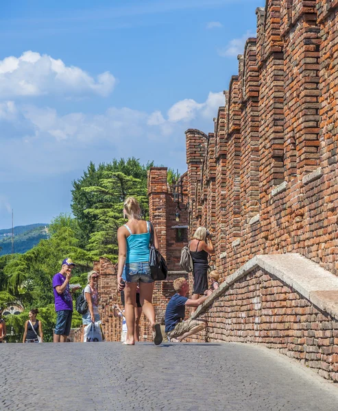 People visit Castelvecchio in Verona, Italy