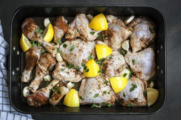 Preparing Roast Chicken with Lemon Garlic and Thyme