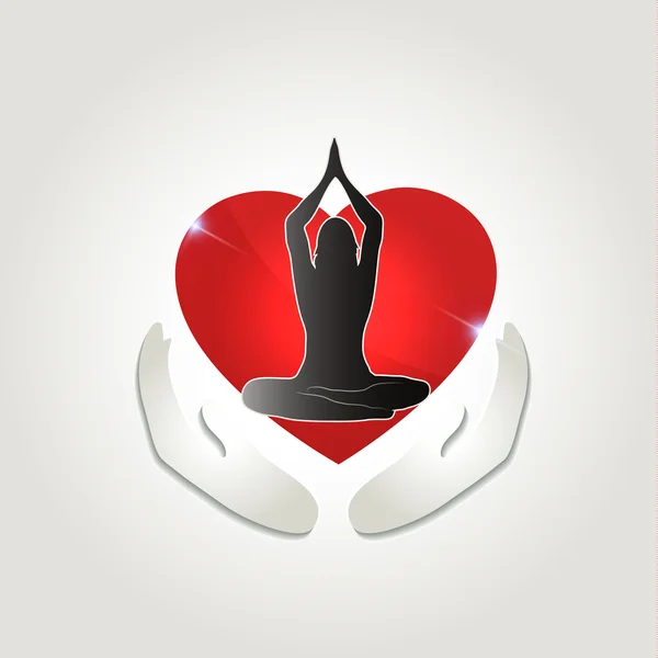Healthy human health care symbol. Woman in yoga pose and abstrac