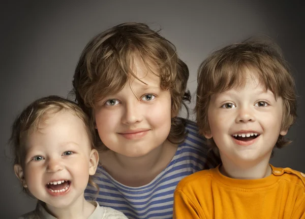 Portrait of happy brothers on a gray background